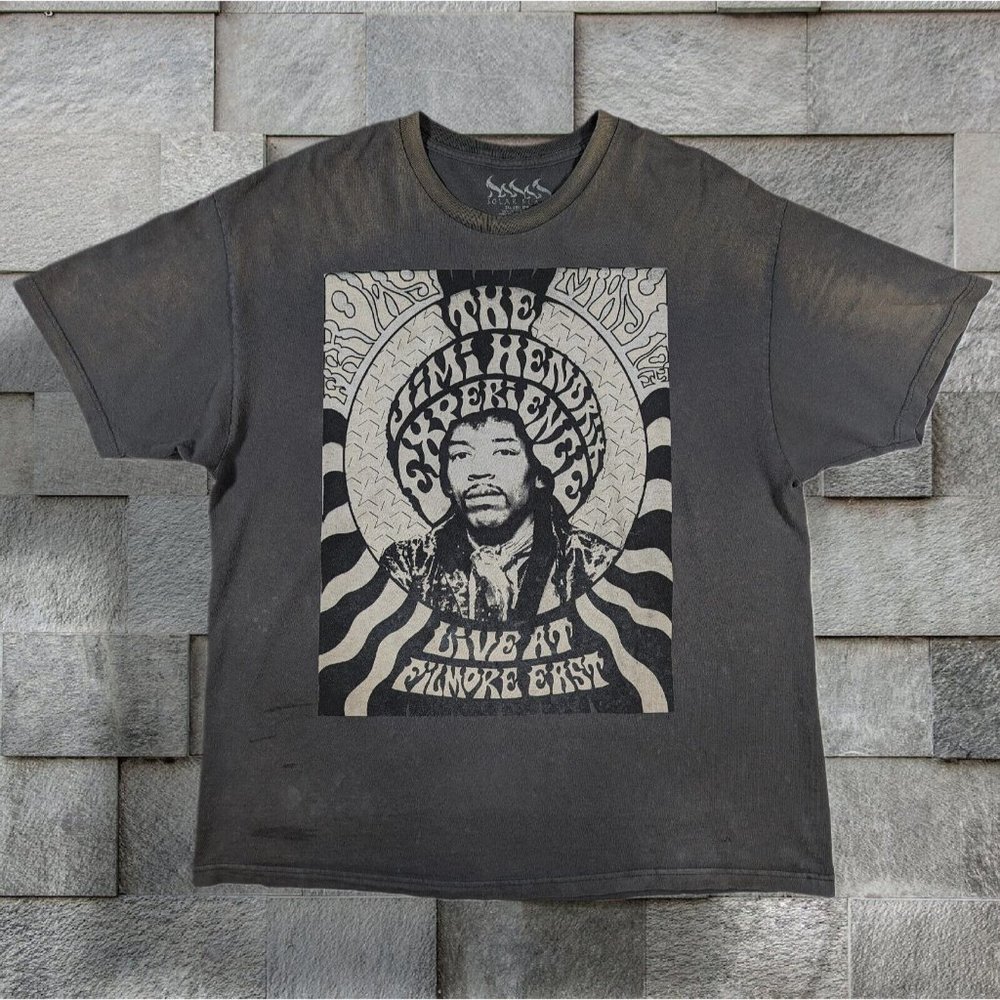 Distressed Jimi Hendrix Experience Live At Filmore East Mens T-Shirt Gray sz 2X
